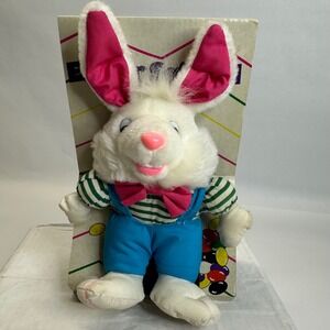 Vintage Midwestern Home Products Easter Soft Pal Bunny Plush Blue Overalls NEW